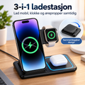 3-i-1 trådløs ladestasjon – mobil, klokke og ørepropper