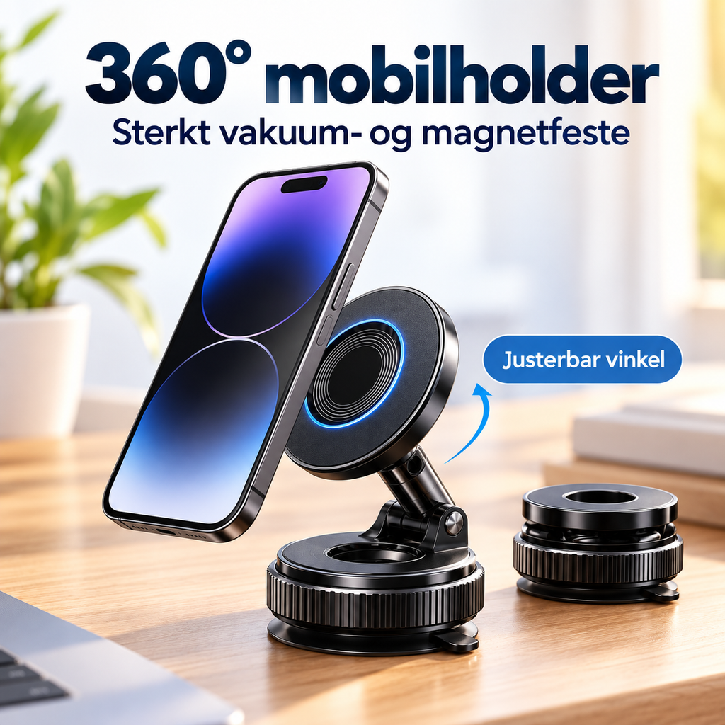 360° mobilholder med sterkt vakuumfeste