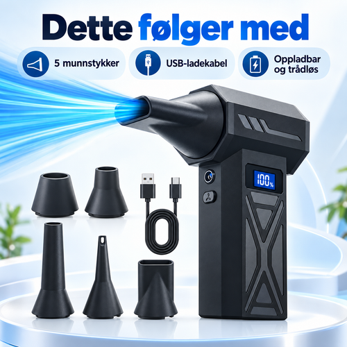 TurboBlås – Kraftig trådløs luftblåser med 4 hastigheter